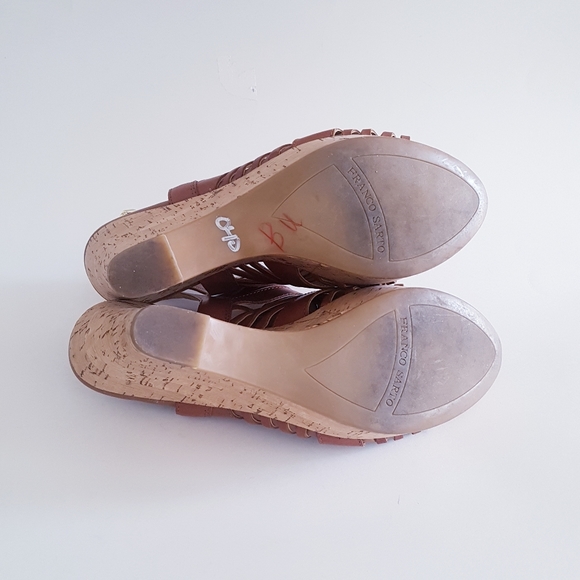 FRANCO SARTO Brown Leather Platform Cork Wedges - Picture 13 of 13
